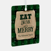 Eet Drink en wees vrolijk groen geruite kerst Metalen Ornament (Voorkant Rechts)