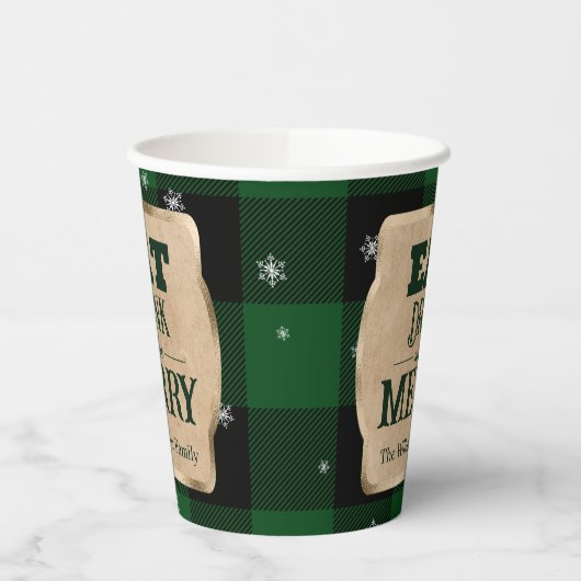 Eet Drink en wees vrolijk groen geruite kerst Papieren Bekers (Links)