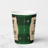 Eet Drink en wees vrolijk groen geruite kerst Papieren Bekers (Rechts)