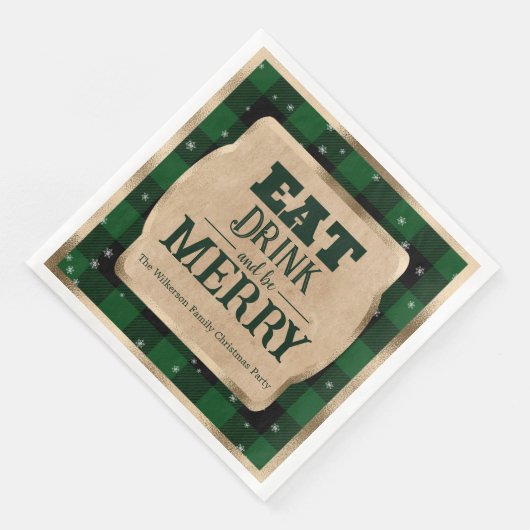 Eet Drink en wees vrolijk groen geruite kerst Servet (Hoek)