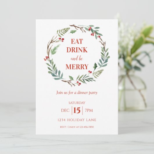 Eet Drink en wees vrolijk kerstdiner Kaart (Staand voorkant)