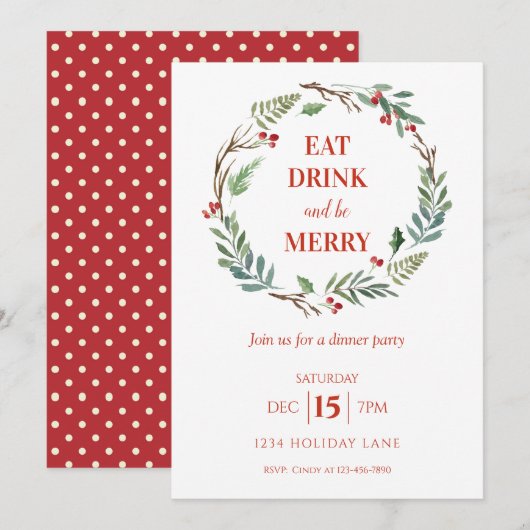 Eet Drink en wees vrolijk kerstdiner Kaart (Voorkant / Achterkant)