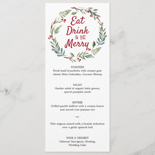 Eet, drink en wees vrolijk kerstdinermenu menu (Voorkant)