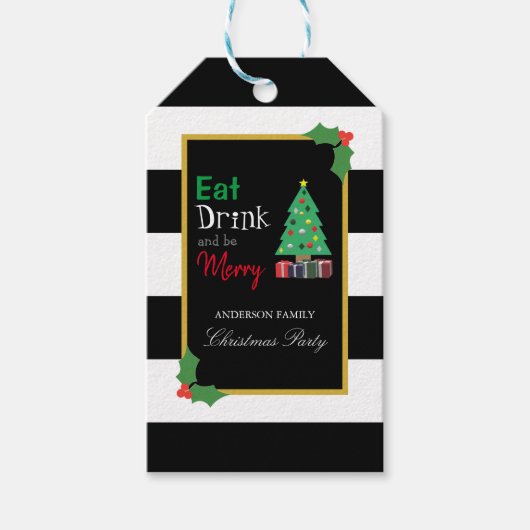 Eet, drink en wees vrolijk kerstfeest cadeaulabel (Voorkant)