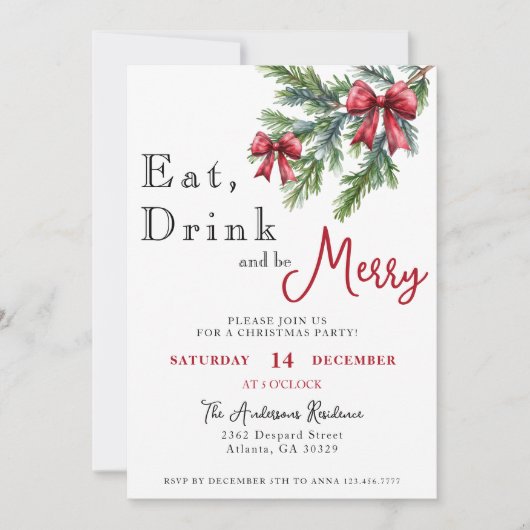 Eet Drink en wees vrolijk kerstfeest Drinken Kaart (Voorkant)