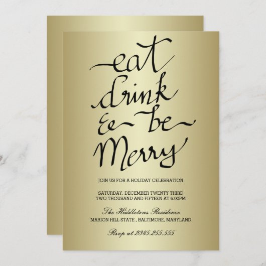 Eet Drink en wees vrolijk kerstfeest goud Kaart (Voorkant / Achterkant)