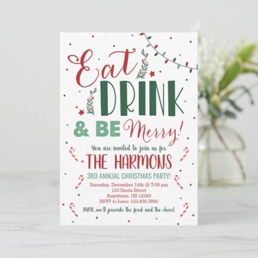 Eet Drink en wees vrolijk kerstfeest Kaart (Staand voorkant)