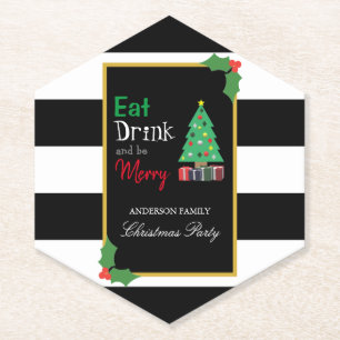 Eet, drink en wees vrolijk kerstfeest kartonnen onderzetters
