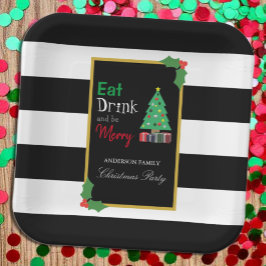Eet, drink en wees vrolijk kerstfeest papieren bordje