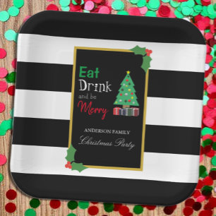 Eet, drink en wees vrolijk kerstfeest papieren bordje