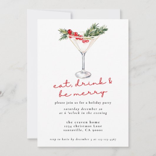 Eet, Drink en wees vrolijk kerstfeest Potluck Feestdagenkaart (Voorkant)