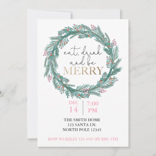 Eet, Drink en wees vrolijk kerstfeest Potluck I Kaart (Voorkant)