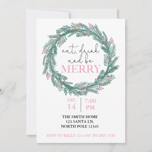 Eet, Drink en wees vrolijk kerstfeest Potluck I Kaart (Voorkant)