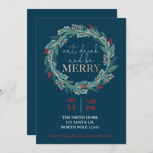 Eet, Drink en wees vrolijk kerstfeest Potluck I Kaart (Voorkant / Achterkant)