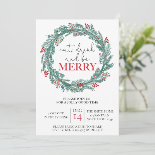 Eet, Drink en wees vrolijk kerstfeest Potluck Kaart (Staand voorkant)