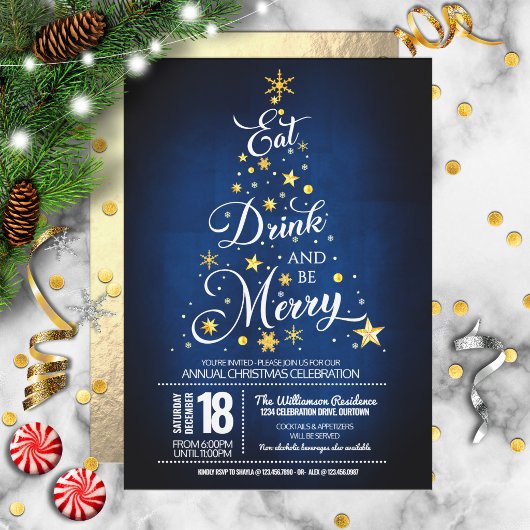 Eet, drink en wees vrolijk kerstfeest uitnodiging