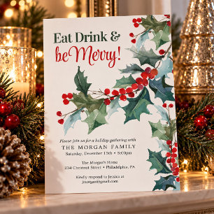 Eet, drink en wees vrolijk kerstfeest uitnodiging