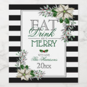 Eet Drink en wees vrolijk kerstfeest Wijn Etiket (Enkel label)