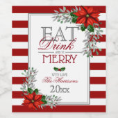 Eet Drink en wees vrolijk kerstfeest Wijn Etiket (Enkel label)