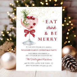 Eet, drink en wees vrolijk kerstfeestcocktailparty kaart