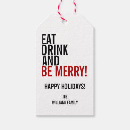 Eet Drink en wees vrolijk kerstfeestmaal Label Cadeaulabel