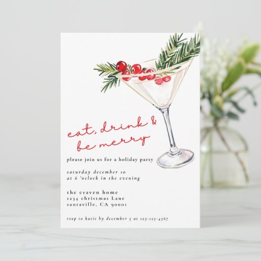 Eet, Drink en wees vrolijk kerstmartini Feestdagenkaart (Staand voorkant)