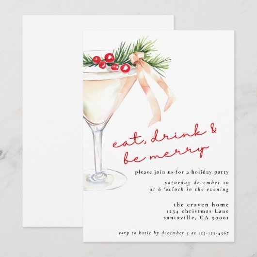 Eet, Drink en wees vrolijk kerstmartini Feestdagenkaart (Voorkant / Achterkant)