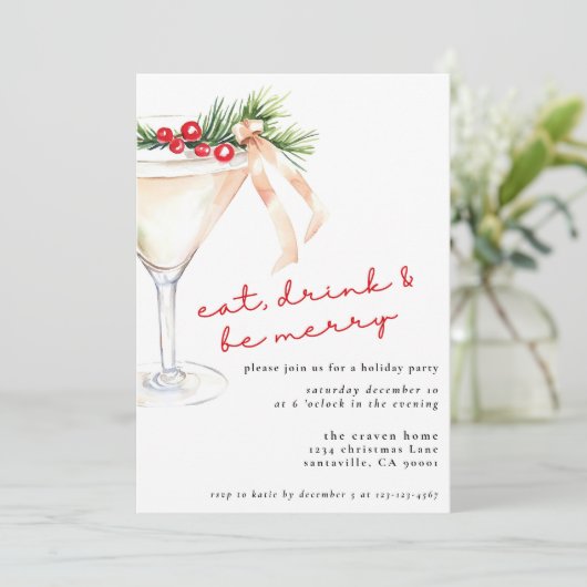Eet, Drink en wees vrolijk kerstmartini Feestdagenkaart (Staand voorkant)