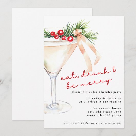 Eet, Drink en wees vrolijk kerstmartini Feestdagenkaart (Voorkant / Achterkant)