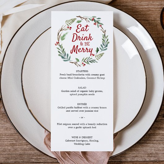 Eet, drink en wees vrolijk Kerstmenu Menu