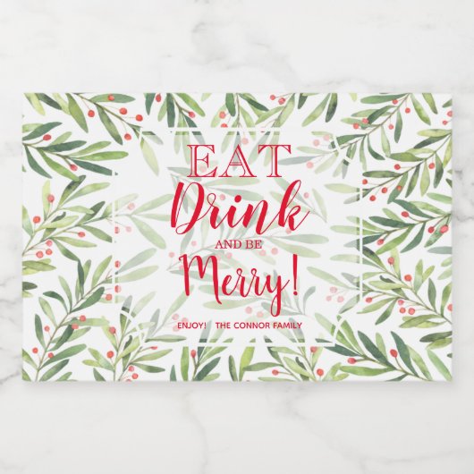 Eet Drink en wees vrolijk kerstmini Sparkling Wijnetiket (Enkel label)