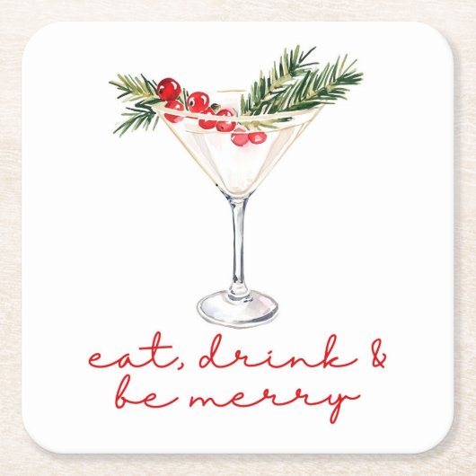 Eet, drink, en wees vrolijk Kerstmis Kartonnen Onderzetters (Voorkant)