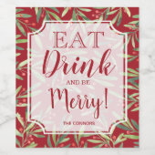 Eet, Drink en Wees Vrolijk Kerstmis Wijn Etiket (Enkel label)