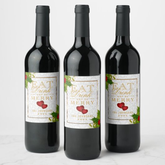 Eet, Drink en wees vrolijk - Kerstmis Wijn Etiket (Flessen)