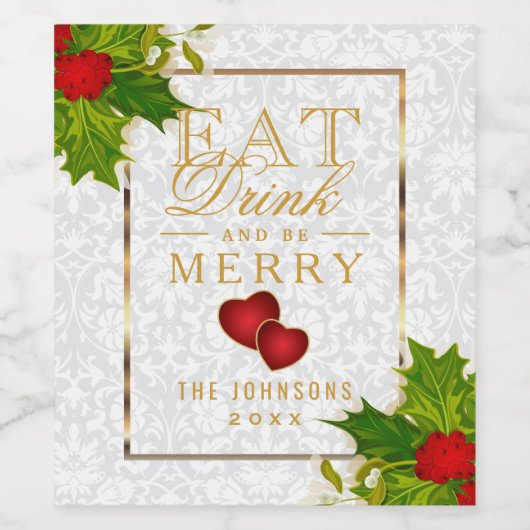 Eet, Drink en wees vrolijk - Kerstmis Wijn Etiket (Enkel label)