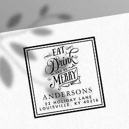 Eet, drink en wees vrolijk kerstvakantieadres zelfinktende stempel