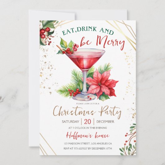 Eet Drink en wees vrolijk Modern kerstdiner Kaart (Voorkant)