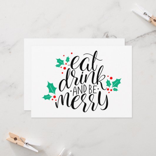 Eet, drink en wees vrolijk ontwerp kaart (Voorkant / Achterkant in situ)