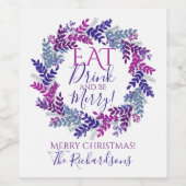 Eet Drink en wees vrolijk Paars kerstgeschut Wijn Etiket (Enkel label)