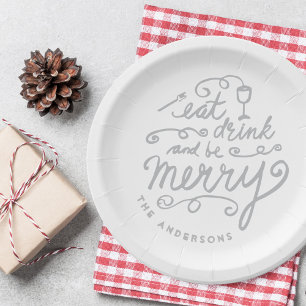 Eet, drink en wees vrolijk Persoonlijke Kerstmis Papieren Bordje