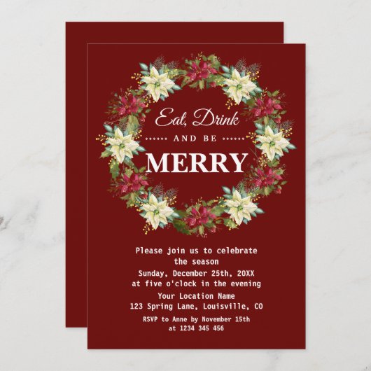 Eet Drink en wees vrolijk Poinsettia kerstfeest Kaart (Voorkant / Achterkant)