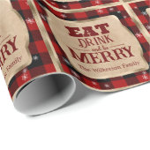 Eet, drink en wees vrolijk Rustic rood geruit Kers Cadeaupapier (Rol Hoek)