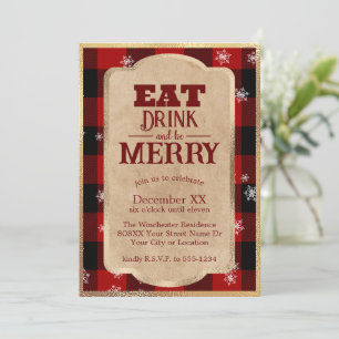 Eet, drink en wees vrolijk Rustic rood geruit Kers Kaart
