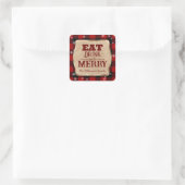 Eet, drink en wees vrolijk Rustic rood geruit Kers Vierkante Sticker (Tas)