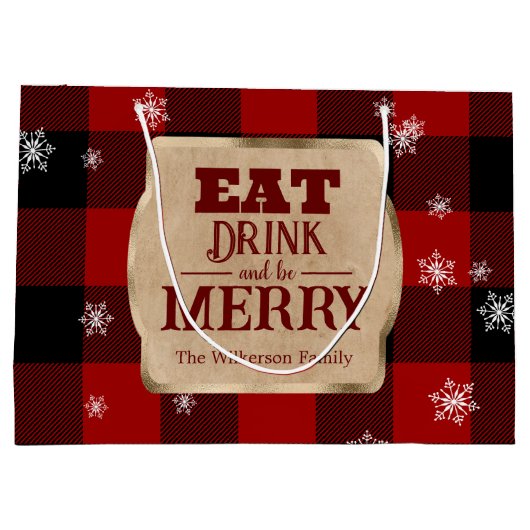 Eet Drink en wees vrolijk rustiek rood geruite ker Groot Cadeauzakje (Achterkant)