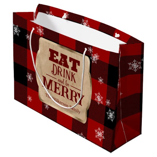 Eet Drink en wees vrolijk rustiek rood geruite ker Groot Cadeauzakje (Achterkant Gekanteld)