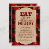 Eet Drink en wees vrolijk rustiek rood geruite ker Kaart (Voorkant / Achterkant)