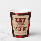 Eet Drink en wees vrolijk rustiek rood geruite ker Papieren Bekers (Achterkant)