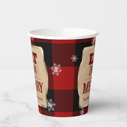 Eet Drink en wees vrolijk rustiek rood geruite ker Papieren Bekers (Links)