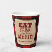 Eet Drink en wees vrolijk rustiek rood geruite ker Papieren Bekers (Voorkant)